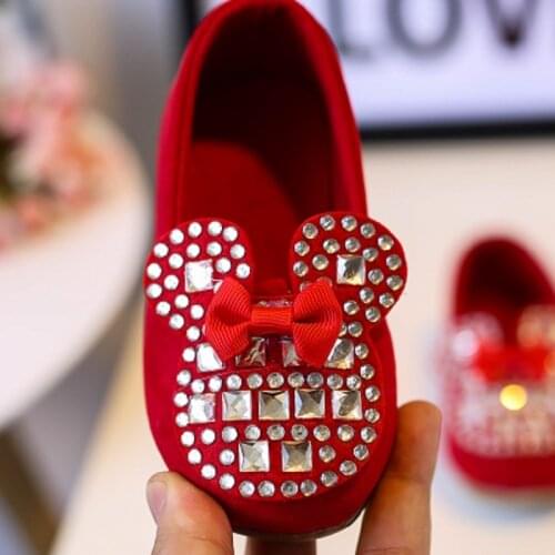 Hot SALE Girl Shining Rhinestones Princess Shoes Bowknot Dancing Shoes Childrens School Shoes Toddler Light Shoes