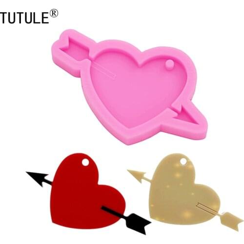 Shiny Heart piercing Arrow Silicone Silicone Love Heart Keychain Mold,Jewelry Pendant Making Polymer Clay Epoxy Resin Mold