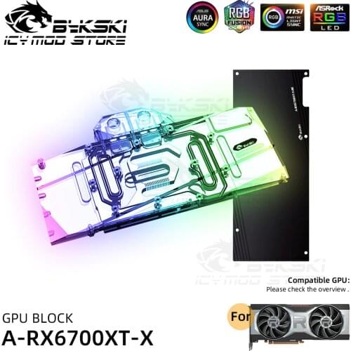 Bykski ARGB Video Cards Water Block for Asrock Sapphire XFX AMD Radeon RX 6700 XT GPU Block Water Cooling VGA block A-RX6700XT-X