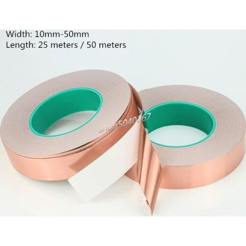 25M/50M Double Sided Conduct Copper Foil Tape Mask Electromagnetic Shielding Heat Resist Tape 10mm-50mm width