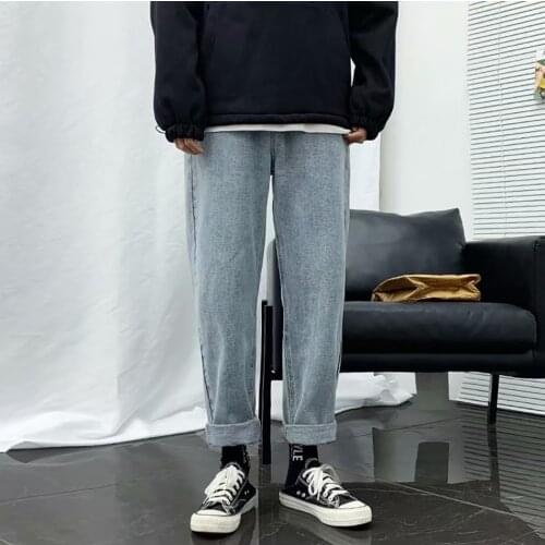 Baggy Men Jeans Casual Fashion Brand Mens Clothing Oversize Elastic Straight Wide Pants 2021 Autumn Winter Retro Denim Trousers