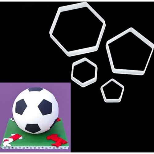 DIY Football Shape Cookie Cutter Hexagon Cutters Set 4Pcs/Set Fondant Cake Mold Sugar Craft Football Print Plunger Kitchen Tool