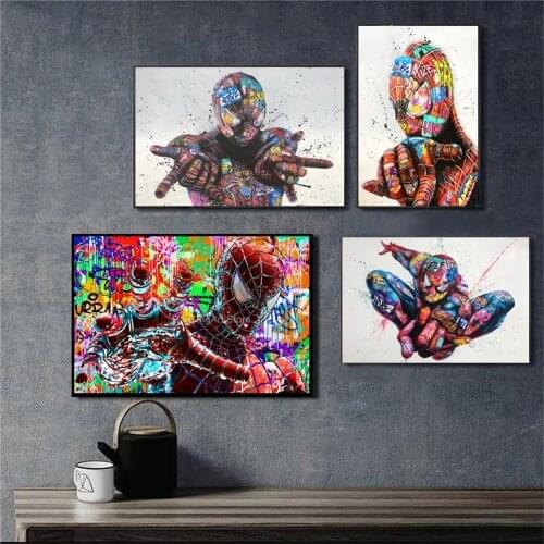 Spiderman Graffiti Water Colorful Comics Pictures Decoration Wall Art Poster Living Room Home Cuadros Decor Canvas Paintings