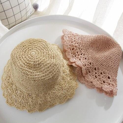 H7429 Childrens Straw Sun Hat Princess Summer Sunshade Sunscreen Cap Girls Beach Sun Protection Folded Casual Handwoven Hats