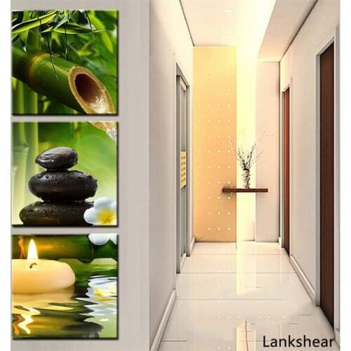 Canvas Home Decor Painting 3 Pieces Green Bamboo Pictures Modular HD Printed Stone Spa Poster For Living Room Wall Art Artwork