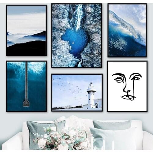 Mountain Lake Ocean Path Line Lighthouse Wall Art Canvas Painting Nordic Posters And Prints Wall Pictures For Living Room Decor