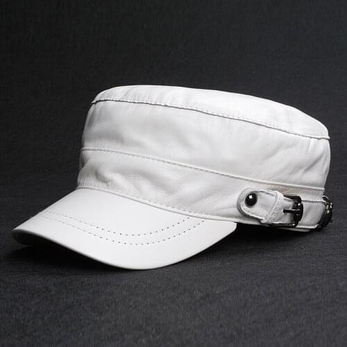 Leather Flat Top Military Hat Fully Enclosed White Mens And Womens Casual Outdoor Shopping Sheep Skin Caps