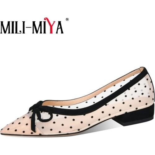 MILI-MIYA New Arrival Women Kid Suede Flats Pointed Toe Breathable Mesh Butterfly Knot Slip On Casual Street Shoes For Ladies