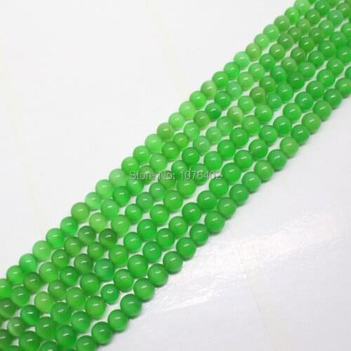 Mini. order is $7!6mm Beautiful Green Cats Eye Round Loose Beads 15"