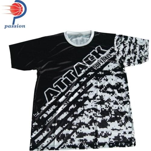 MOQ 5 pcs $25 Each Kids Cool Design Softball Shirts With White Black Camo Printing