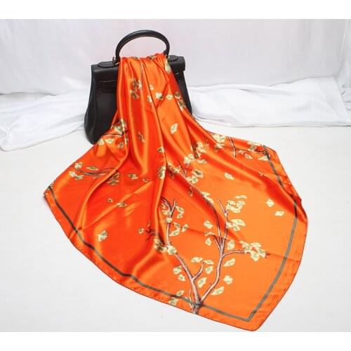 Fashion Kerchief Women Hijab Scarf Bandana For Head Floral Print Silk Satin Hair Scarfs Female 90*90cm Square Shawls and Scarves