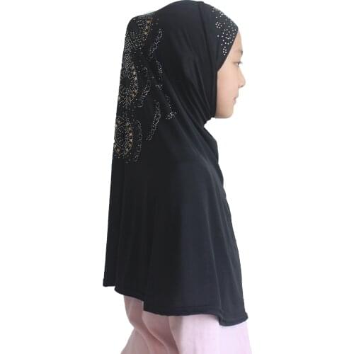 Muslim Girls Hijab Islamic Scarf Shawls Soft Stretch for 7 to 14 years old Girls with Beauty Diamond Pearl Nice Pattern