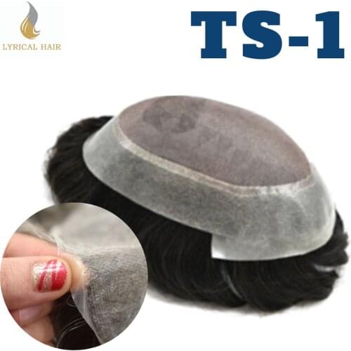 TOUPEE Fine Mono Mens Toupee Hairpiece Mono Clear Poly PU Hair Replacement Black Hair System