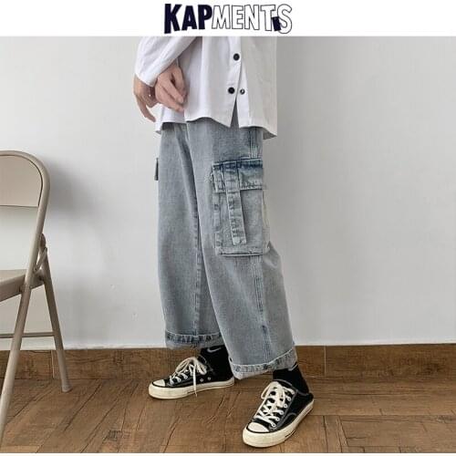 KAPMENTS Vintage Mens Pockets Harajuku Baggy Jeans Pants 2020 Men Streetwear Hip Hop Denim Jeans Male High Waist Wide Leg Pants