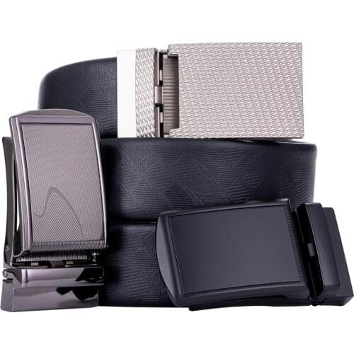 3 Pack Leather Belt for Men Automatic Sliding Buckles Gray Letter Buckle Waist Strap Changable Belt Gift Set for Male Barry.Wang