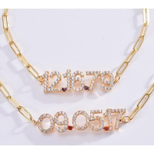 2020 New Custom Date Bracelet Set Birthstone Zircon Bracelet Year Letter Bangle Set Gift