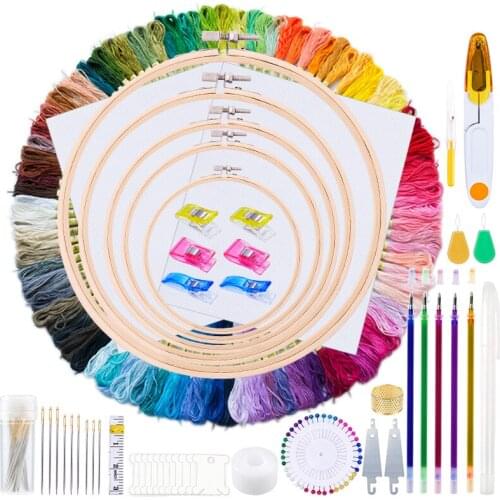 MIUSIE Embroidery Kit With 100 Colors Threads DIY Sewing Pins Embroidery Hoops And Cross Stitch Tools For Embroidery Craftwork