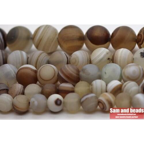 Wholesale Natural Stone Dull Polish Matte Light Coffee Stripe Agates Round Loose Beads For Jewelry Making DMS18