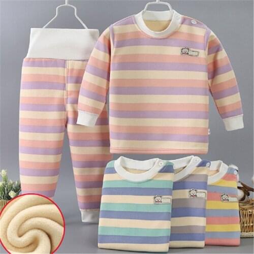Boys Girls Pajama Clothes Sets Children Casual Cotton Thick Velvet Pullover Tops Pants 2pcs Home Wear For Baby Toddler Warm Suit