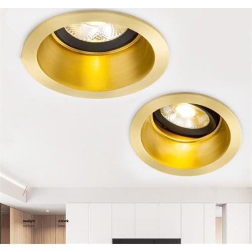 Full copper anti-glare embedded ceiling lights LED living room wall aisle hotel COB cow eye hole light study dining room lamps