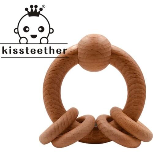 Kissteether Beech Wood Teethers Baby Rattle Nursing Teethers Hand Montessori Toy Eco-friendly Play Gym BPA Free Baby Teether