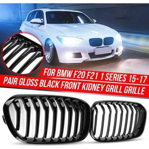 Pair Car Front Bumper Kidney Grilles Gloss Black 1 Slat For BMW F20 F21 LCI 5D 3D 1 Series 120i 2015 2016 2017 Racing Grille