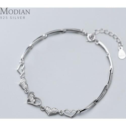 Modian Romantic Valentines Gift 925 Sterling Silver Shining Zircon Hearts Irregular Bracelet for Women Wedding Fine Jewelry