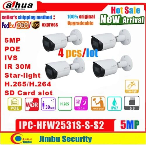 Dahua IP Camera 5MP POE IPC-HFW2531S-S-S2 IR30m H.265 SD card slot support 256GB Lite Bullet CCTV Camera original 4K IVS