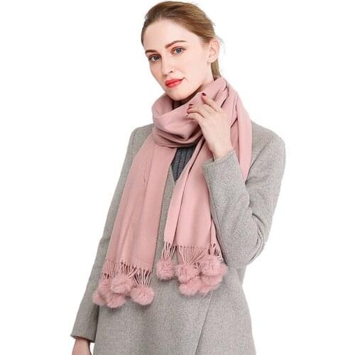 29 colors Fashion Solid Cashmere Woman Winter Scarf Real Fur Pompoms Autumn Winter Shawl Female Winter Scarve Pompom
