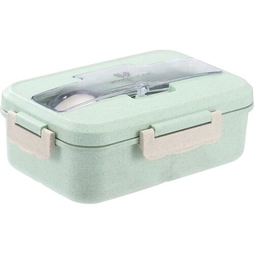 Student Childrens Creative Wheat Straw Lunch Box Kitchen Spoon Chopsticks Three Grid Lunch Box Microwave Oven Lunch Boxes