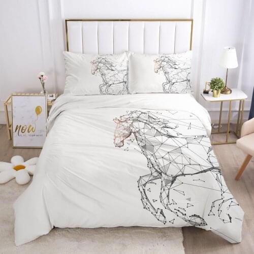 3D Bedding Sets Duvet Quilt Cover Set Comforter Bed Linens King Queen Full Twin Double Size Modern Animal Horse White Design