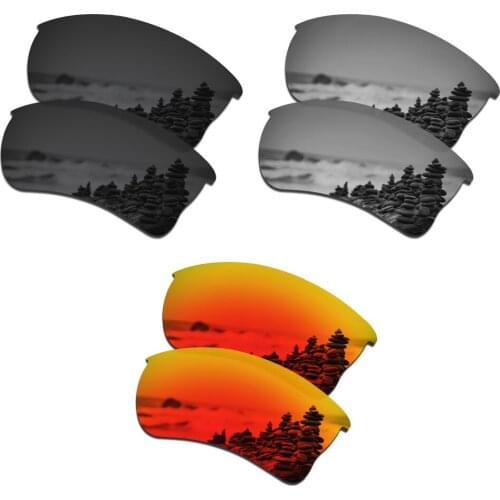 SmartVLT 3 Pairs Polarized Sunglasses Replacement Lenses for Oakley Quarter Jacket Black and Silver Titanium and Fire Red