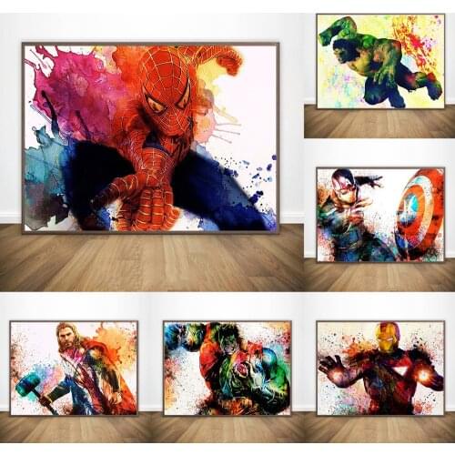 Marvel Superhero Avengers Poster Movie Captain America Spiderman Iron Man Canvas Painting Watercolor Poster Prints Art Pictures