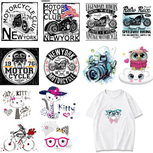 Cool Motorcycle Club Iron-On Heat Transfer Animal Ironing Stickers T-shirt Thermal Patches Decal DIY Accessory Appliques Custom
