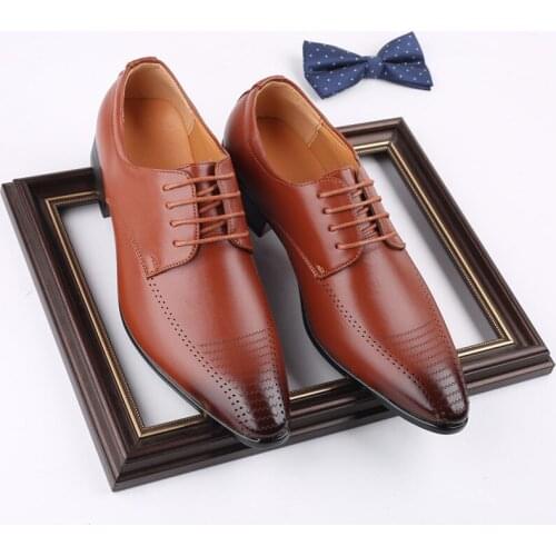 British Casual Men Shoes New Spring Vintage Formal Dress Leather Shoes Italian Loafers Business Wedding Brogue Shoes Oxfords