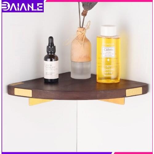 Bathroom Corner Shelf Organizer Brass Wood Corner Storage Holder Shelves Decorate Wall Mounted Shower Caddy Shampoo Holder Rack