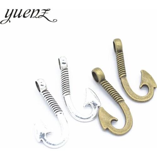 YuenZ 10pcs Antique Silver Plated Fish hook Charms Metal Pendants for Jewelry Making DIY Handmade Craft 31*13mm H11