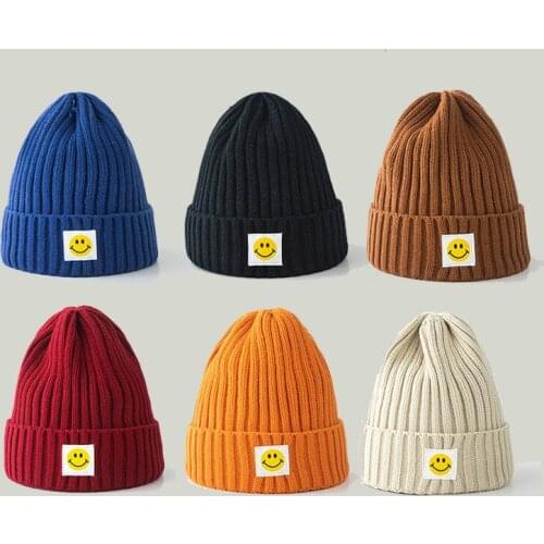 2020 Hat Womens Beanies Smiley Face Label Knitted Hats Woolen Cap Men Autumn Winter Warm Leisure Ear Protection Fashion Cone