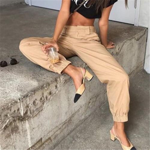 Women Cool Girls Cargo Pants High Street Pockets High Waist Trousers Zipper Solid Color Punk Pants Loose Long Sports Capris