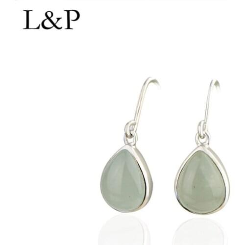 L&P Water Drop Genuine Brazil Sku Blue Aquamarine Gemstone Earrings 925 Sterling Silver Fine Jewelry For Women best gift