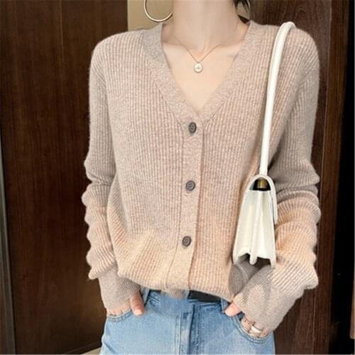 Sweater Cardigan Women Autumn Winter New V Neck Single Breasted Loose Short Thicken Sweater Sweet Long Sleeve Knitting Top Y6074