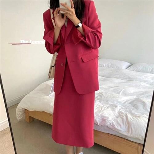 2021 Spring Suits Mid-Calf Single Breasted Blazer and Skirt Women Suits Office Set Skirt Office Lady Skirt Suits