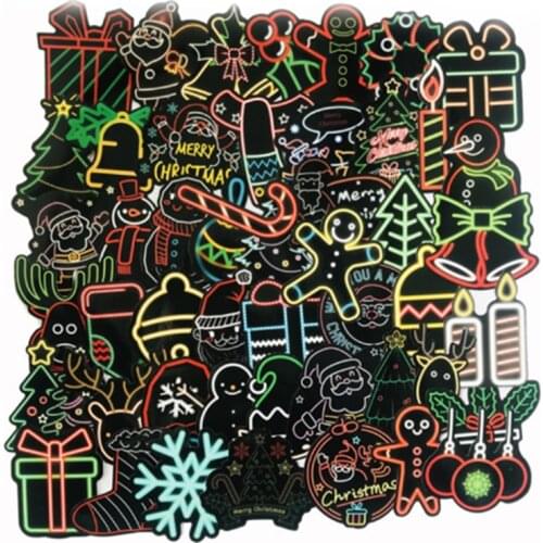 10/30/50PCS Neon Style Christmas Sticker Elk Bell Santa Claus Graffiti Guitar Waterproof Decoration Toy Wholesale