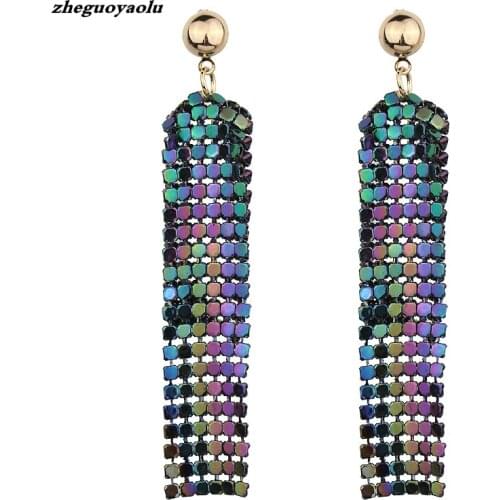 2018 Boho Vintage Wedding Dangle Earrings Fashion Golden Long Colorful Sequins Ethnic Statement Tassel Drop Earrings For Women