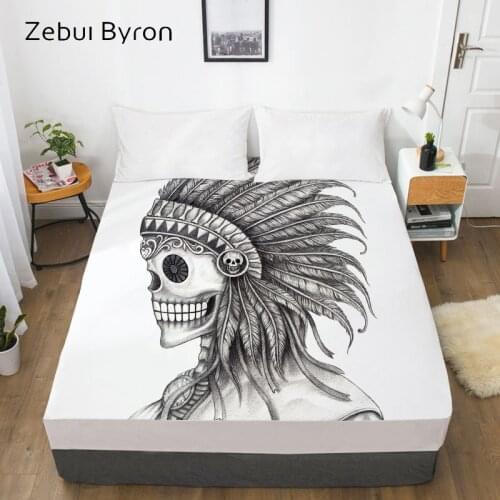 3D HD Print Fitted Sheet,Bed Sheet With Elastic Twin/Full/Queen/King/Custom,Indian skull Mattress Cover 150/180/160x200