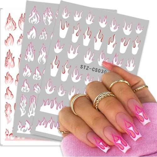 3D Flame Nail Stickers Abstract Lines Women Face Nail Art Leaf Watermelon Decoration Nails DIY Summer Decoration Sliders Decals