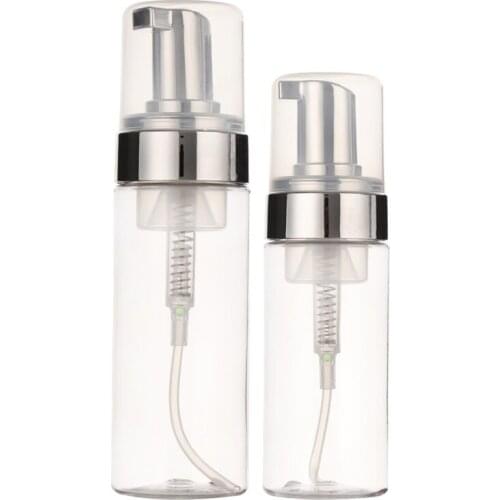 6ps/lot empty 100 ml 150ml Plastic white Clear liquid Soap Dispenser Facial Cleanser best cheapest Foam bottle with silver foam