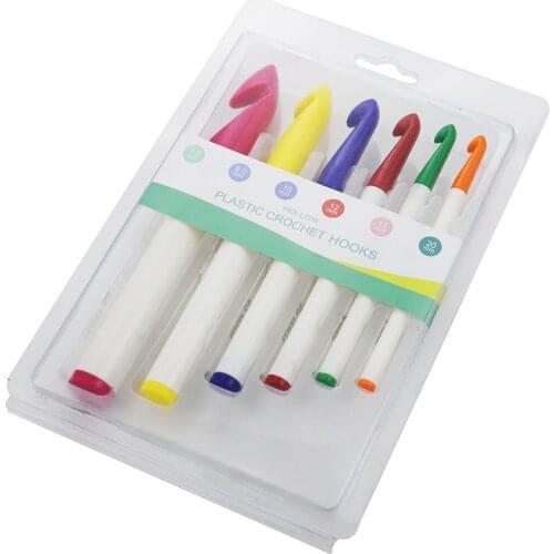 6pcs/1SET Crochet Hook Set Plastic Handles Aluminum Knitting Needles Weave Craft Yarn Crochet Needles Knitting Sewing Tool Set