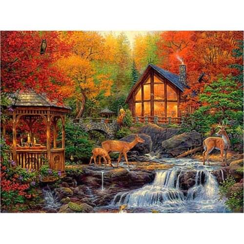 Deer diamond art oil painting cottage landscape mosaic embroidery dog picture puzzle rhinestones sticker decor beadwork craft
