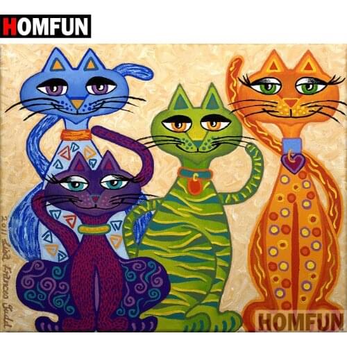 HOMFUN Full Square/Round Drill 5D DIY Diamond Painting "Cartoon cat" Embroidery Cross Stitch 5D Home Decor Gift A07827